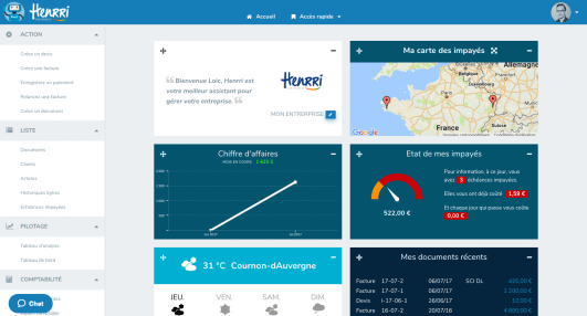 Screenshot logiciel de facturation Henrri