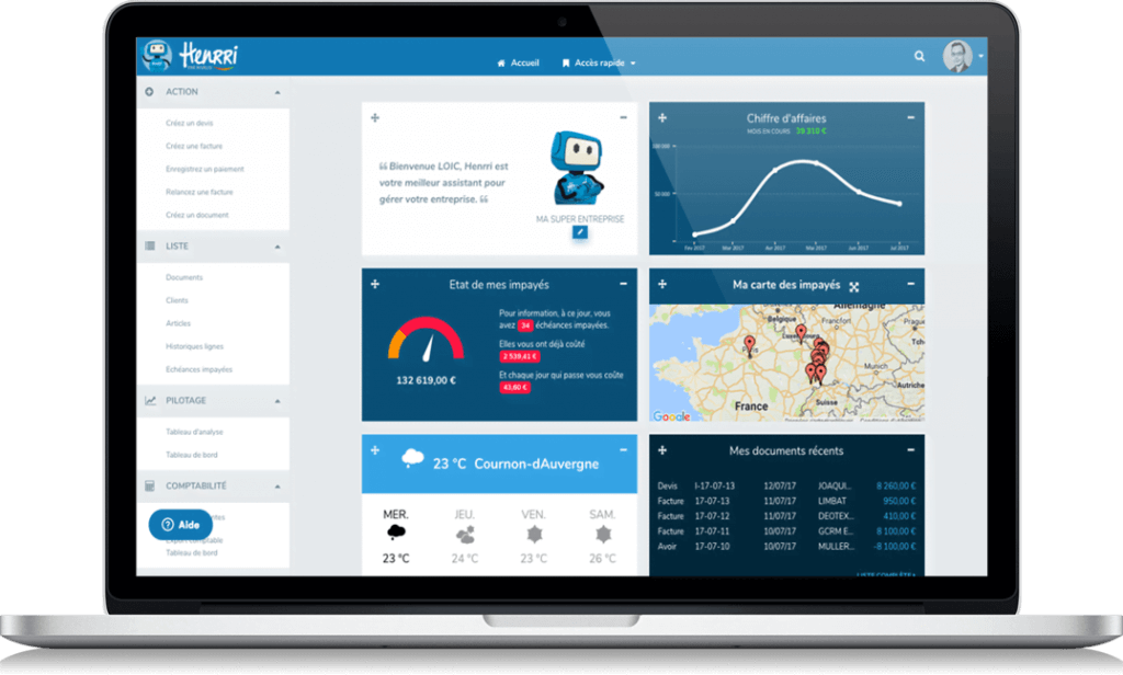 Screenshot logiciel de facturation Henrri