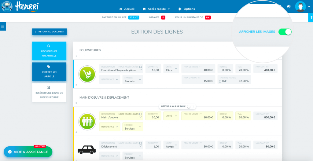 Affichage images devis Henrri